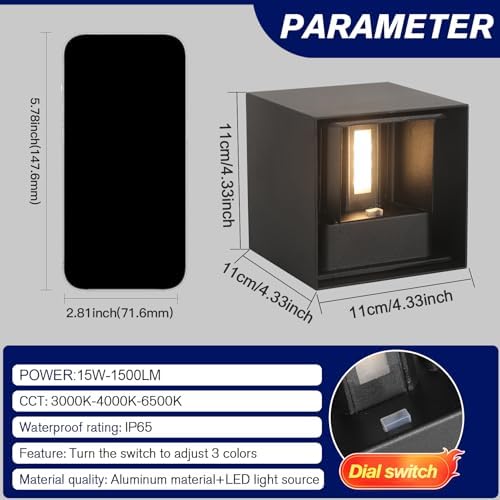 2 Pack LED Outdoor Wall Lights Exterior/Interior 3 Colors Adjustable 15W Wall - Image 4