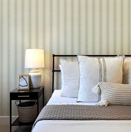RollsRolla Beige Stripe Peel and Stick Fabric Canvas Wallpaper - Image 4