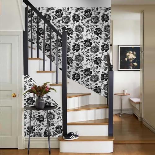 Black and White Peony Floral Rose Vintage Flowers Modern Peel and Stick - Image 6