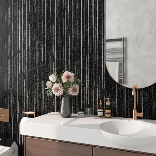 FunStick 24"x200" Modern Black Textured Wallpaper Peel and Stick Grasscloth - Image 2