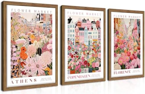 Floral Wall Art Set of 3, Colorful Flower Market Canvas Wall Decor Paintings by fancynewWallArt