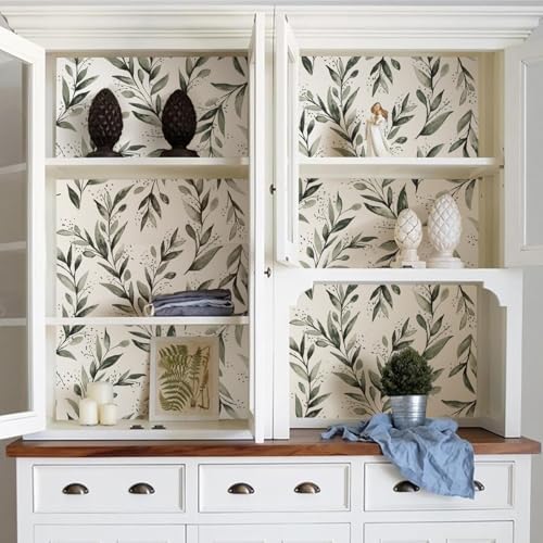 Livebor Green Leaf Wallpaper Peel and Stick Olive Wallpaper17.7” x 236.2” - Image 5