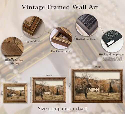 Vintage Gold Framed Autumn Country Cottage Wall Art ，Rustic Farmhouse Landscape - Image 5