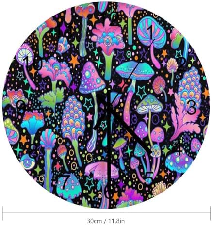 Botanical Wall Clock 12 Inch Silent Non Ticking Clock Wooden, Psychedelic - Image 2