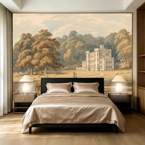 Watercolor Pastoral Landscape Painting self-Adhesive Mural, Peaceful Riverside by SIDIANYA