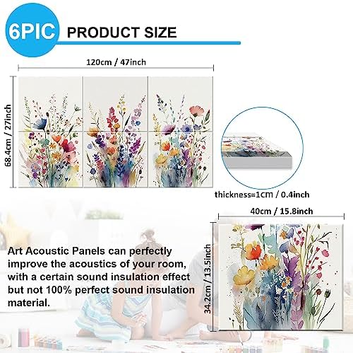 JBER Art Acoustic Panels 47.2" x 27", Wild Flowers - Image 2