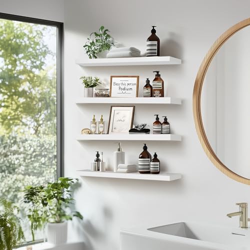 16x5.8x0.8in Floating Wall Shelves Rustic Solid Wood 4-Pack - Image 5