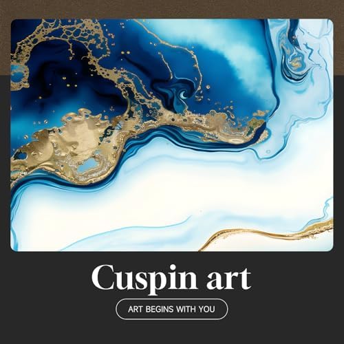 Large Framed Blue and Gold Abstract Wall Art - Image 7