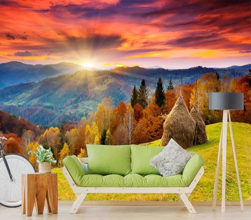 Stunning Autumn Sunset Mountain Haystack Peel Stick Wallpaper - Image 2