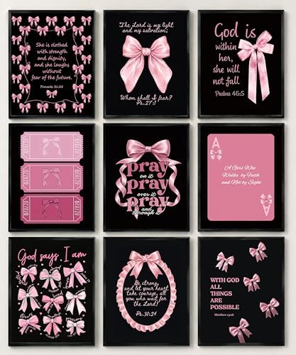 Pink Christian Wall Art Set of 9, Bible Verse Prints 8x10 Inch Unframed by Unknown