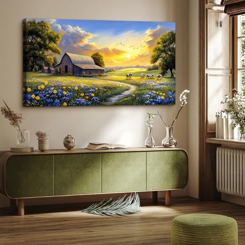 crmotu Farmhouse Canvas Art, Nature Farm Cottage Scenery Prints 29X57 In - Image 2