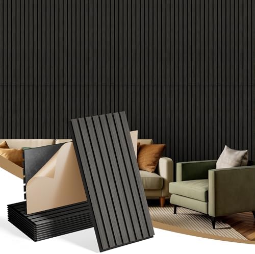 INMOZATA Peel and Stick Acoustic Wood Slat Wall Panels Matte Black by INMOZATA