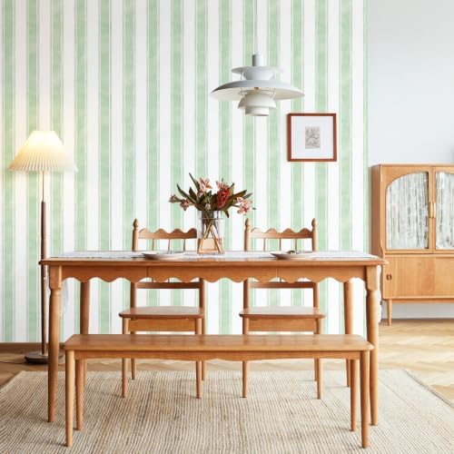 17.3" x 1200" Watercolor Green Striped Peel and Stick Wallpaper - Image 5