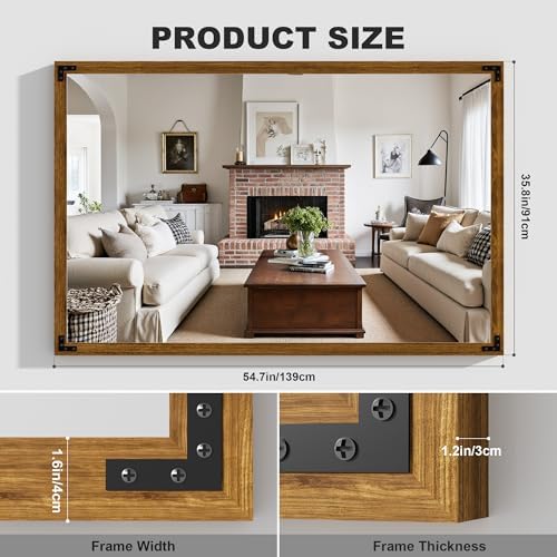 Hasipu Farmhouse Bathroom Mirror, Walnut Vintage Vanity Mirror Modern Farmhouse - Image 2