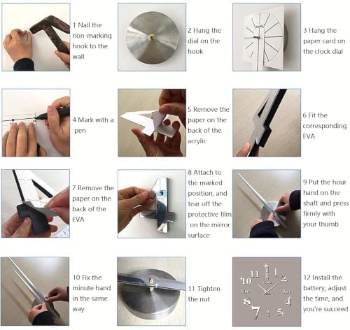 Modern Large 3D Mirror Frameless DIY Wall Clock - Image 4