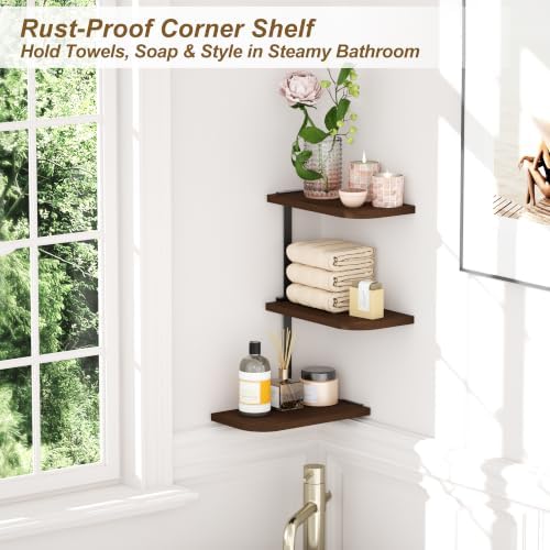 Love-KANKEI Large Corner Shelf 3-Tier, Solid Wood&Bracket - Image 5