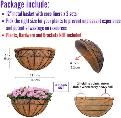 LaLaGreen Metal Wall Planter Black Coco Liner Garden Pots - Image 2