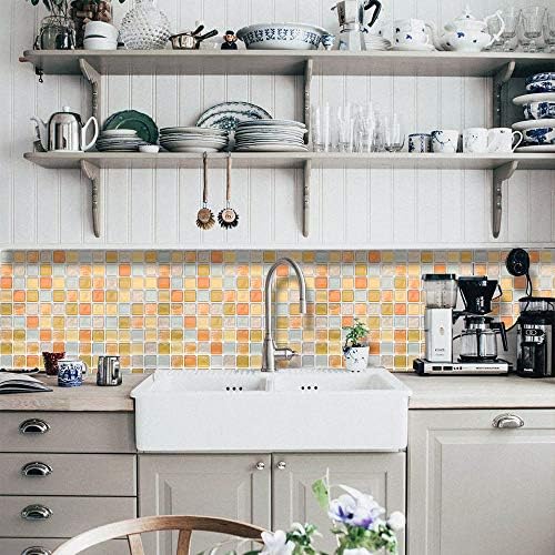 Yoillione 3D Mosaic Tile Sticker Removable Wallpaper Tile Yellow, 3D Self - Image 3