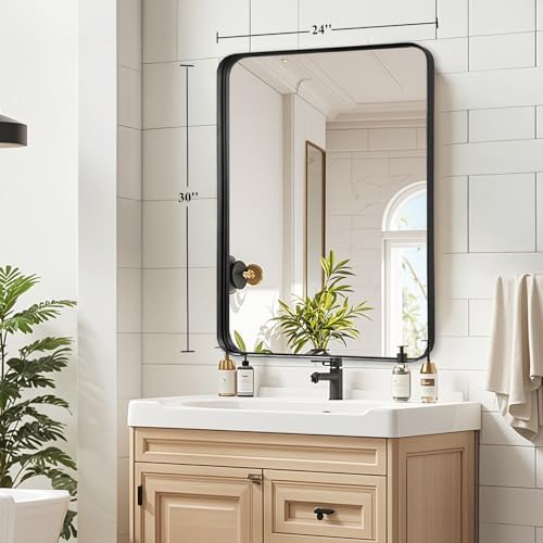 Black Bathroom Vanity Mirror Over Sink 24x30, Wall Mounted Mirror - Image 2