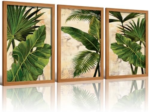 RZIGERNO 3 Pcs Tropical Palm Leaf Canvas Wall Art, 12x16 Inches Wood Framed by Unknown