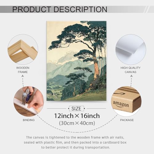 Nature Mountain Landscape Wall Art Vintage Japanese Forest Canvas Poster 12x16 - Image 2
