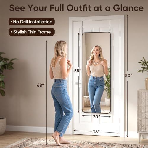 Antok 58"x20" Over the Door Full Length Mirror, Hang or Floor Stand - Image 2