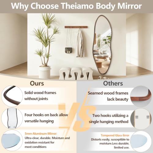 65"x22" Irregular Full Length Mirror, Rustic Wood Full Body Mirror - Image 4