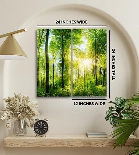 Forest Canvas Wall Art, 24x24 Tree Landscape Picture 2 Piece Set - Image 3
