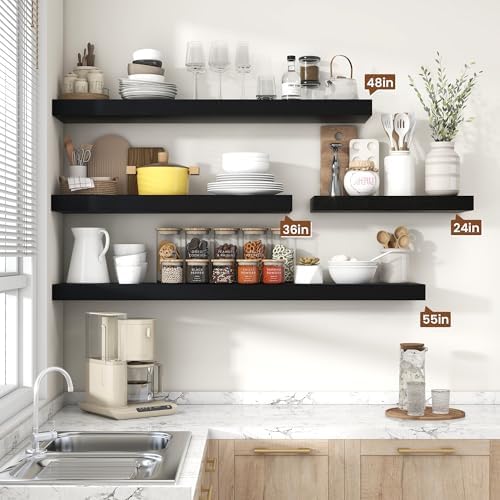 Heimlove Floating Shelves 55.1" W x 10.3" D Black Set of 2 - Image 4