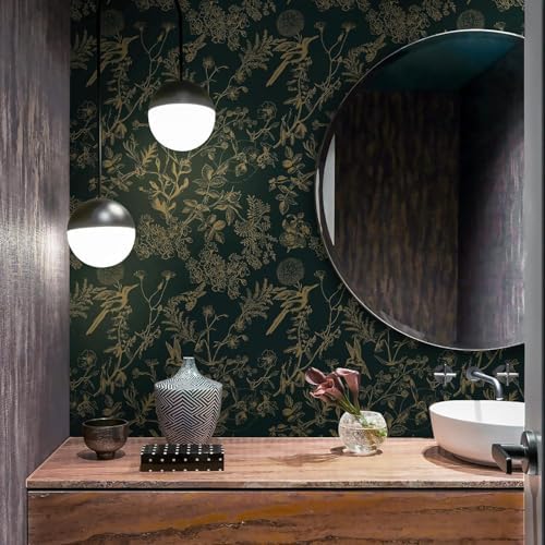 Safiyya 78.7" ×17.3'' Floral Peel and Stick Wallpaper Blackish Dark Green and - Image 2