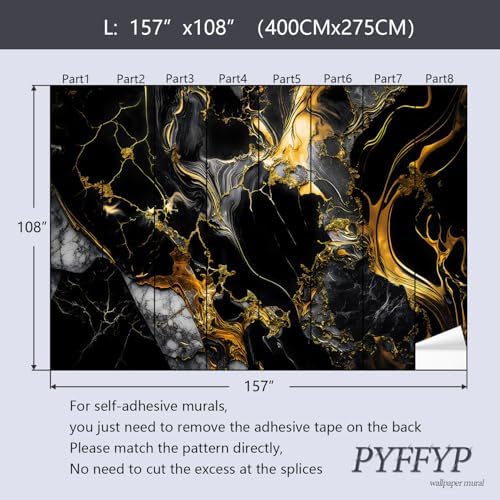 PYFFYP-Abstract Black and Gold Marble Peel and Stick Wallpaper murals - Image 5
