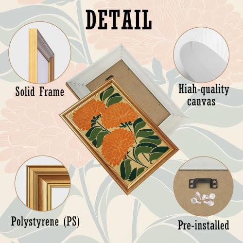 EJPFOGV Art Nouveau Orange Flower Botanical Framed Canvas Wall Art 16x24 in - Image 6