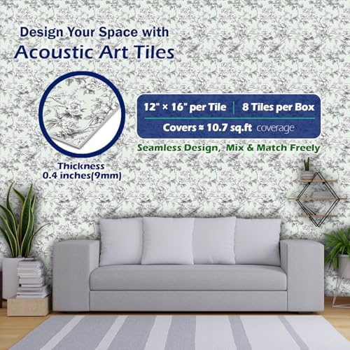 PINWELIFE® Acoustic Art Tiles – 8-Pack 12"x16" Sound Absorbing Panels, Seamless - Image 2