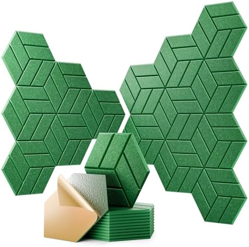 12Pcs Acoustic Panels with Self-adhesive, Hexagonal Soundproof Wall Panels High by OTUOER