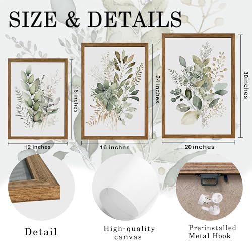 AVECCO 3 Pieces Green Watercolor Botanical Framed Canvas Wall Art 20x30 in - Image 6