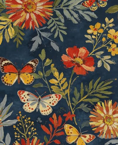 BOKEBEVE Vintage Floral Wallpaper Peel Stick Butterfly Blue 17.5 x 118In by BOKEBEVE