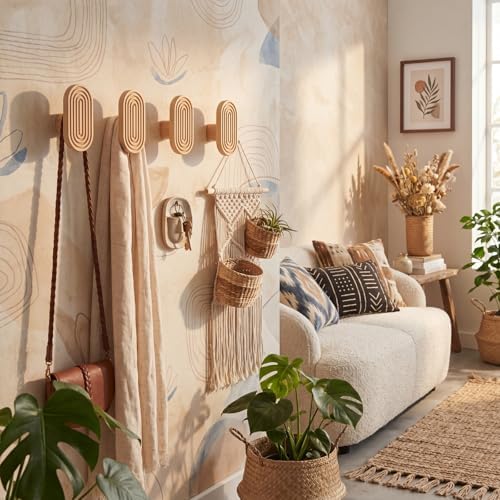 Novabright 4 Pcs Boho Wall Hooks Wooden Coat Hook - Image 5
