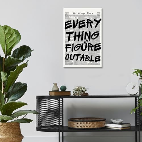 Retro Black And White Newspaper Poster Every Thing Is Figure Outable Canvas - Image 7