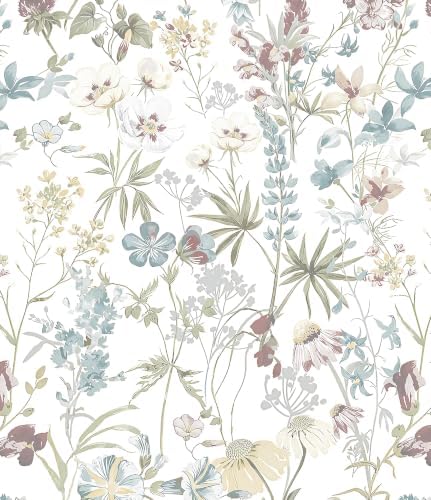 Blue Floral Peel and Stick Wallpaper Boho Leaf Self Adhesive Wallpaper by EchoSphere