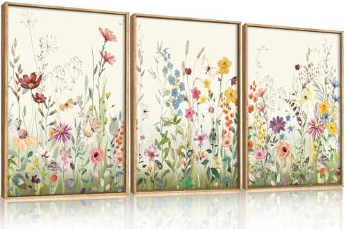 Aryroi Watercolor Colorful Wildflower Framed Canvas Wall Art Set- 16"x24"x3 - Image 5