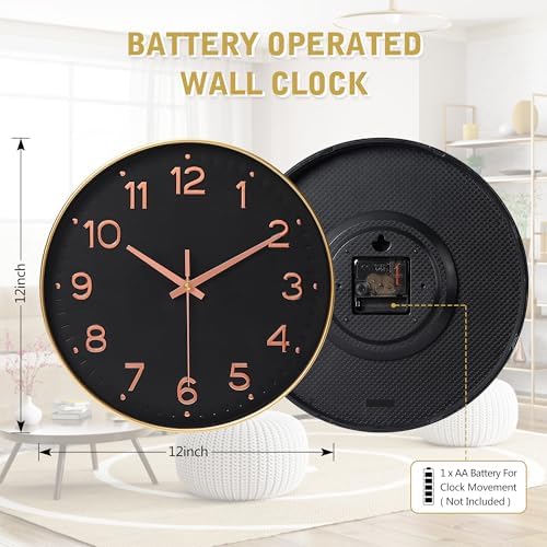 MEIRED Wall Clock 12 Inch Silent Non Ticking Battery Operated Round Wall Clock - Image 4