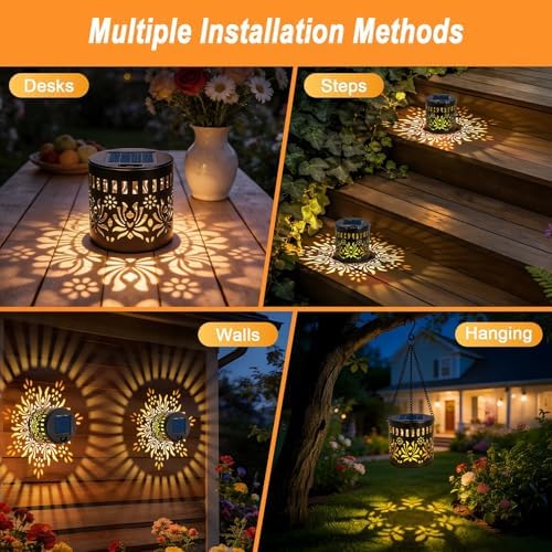 2 Pack Solar Fence Lights, Metal Flower Pattern Solar Powered Wall Lights - Image 7