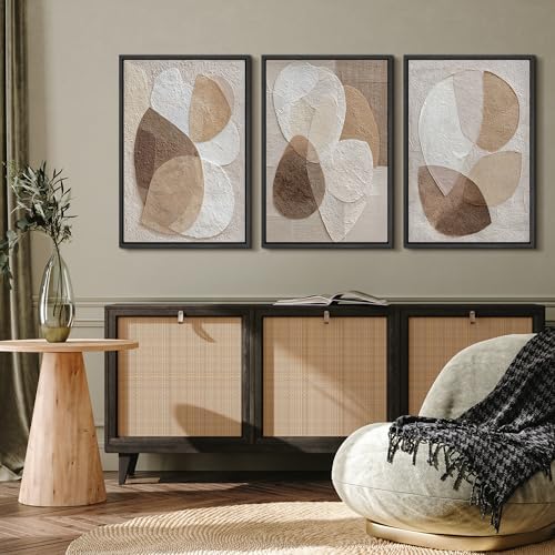 MUDECOR Framed Canvas Print Wall Art Abstract Beige Brown Layered Shapes - Image 4