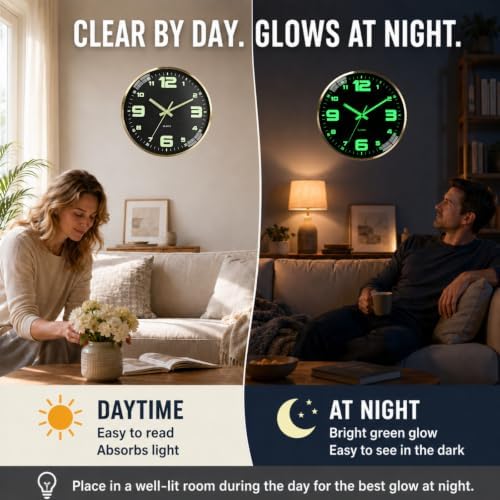9.8-inch wall clock with metal frame, illuminated and silent - Image 4