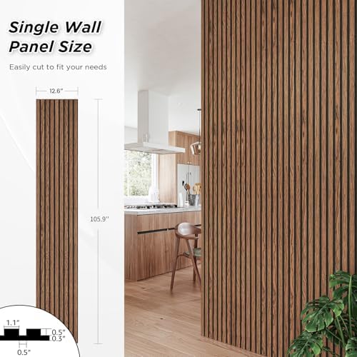 SMARTSTANDARD 4 Pack 105.9" x 12.6" Wood Slat Wall Panels, Classic Brown - Image 3