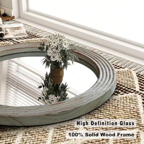 LOSOUR Round Mirror, Farmhouse Decor Solid Wood Frame Wall Circle Mirror - Image 5