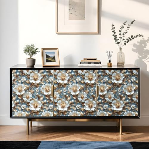 Livelynine Blue White Gold Wallpaper Peel and Stick Faux 3D Wallpaper Panels - Image 3