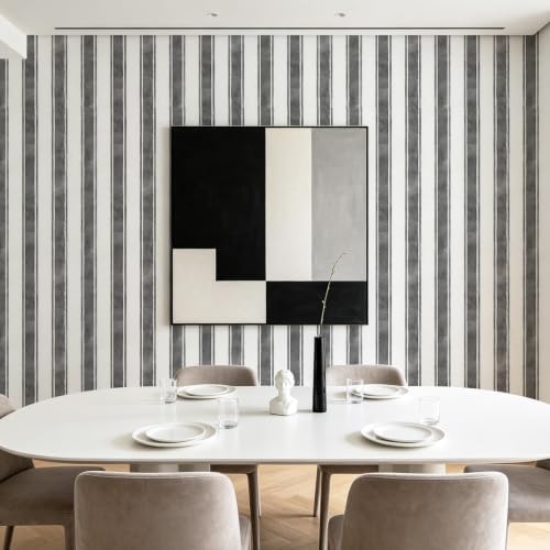 17.3" x 300" Watercolor Black Striped Peel and Stick Wallpaper - Image 5