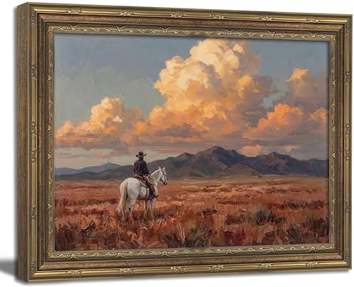 Vintage Gold Framed Wall Art Western Cowboy Wall Art Vintage Cowboy on Horse by NirvaerArt