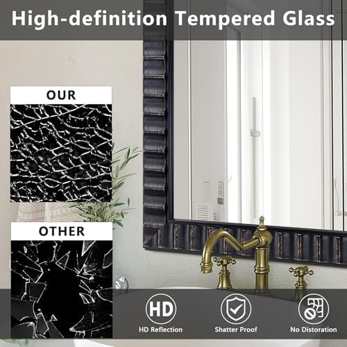 Modern Wooden Black Bathroom Mirror, Rectangular Relief Frame, Tempered Glass - Image 2